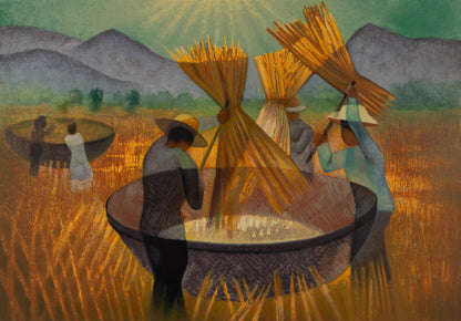 Louis TOFFOLI : Batteurs de riz en Thaïlande - Lithographie originale signée
