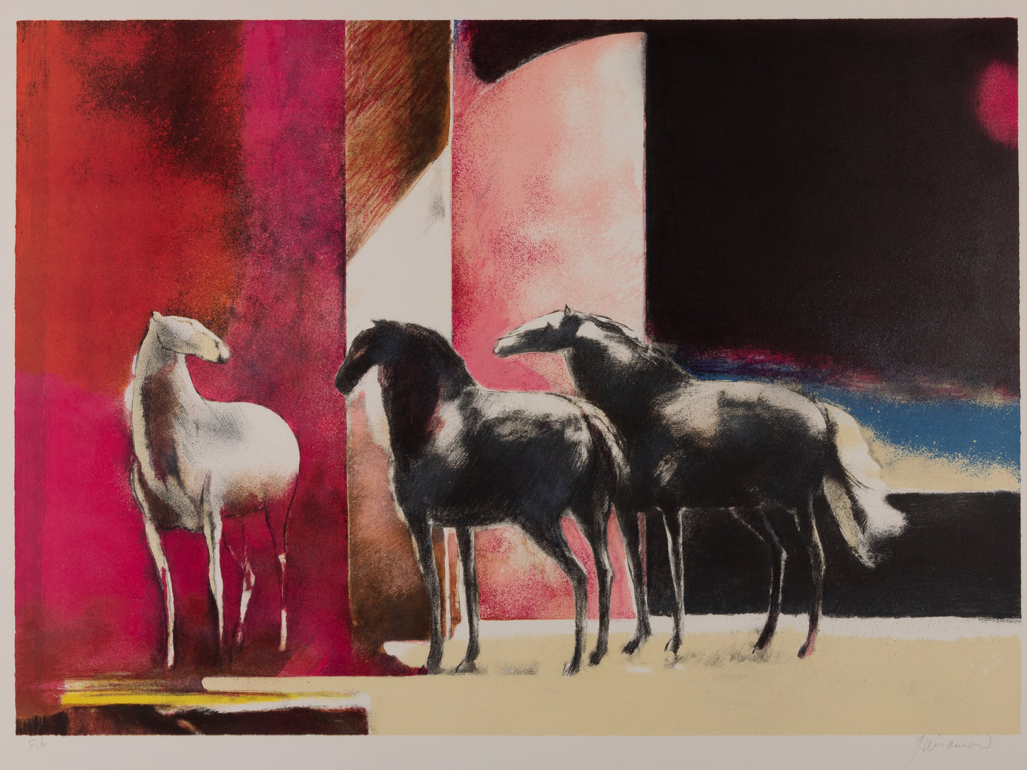 Paul GUIRAMAND : Chevaux - Lithographie originale signée