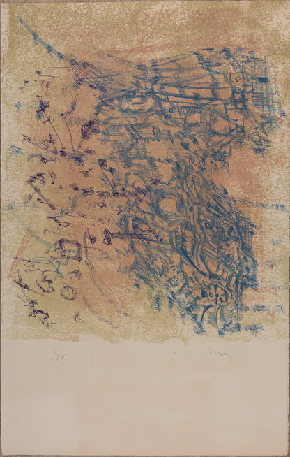 Camille BRYEN : Composition bleue - Lithographie originale signée