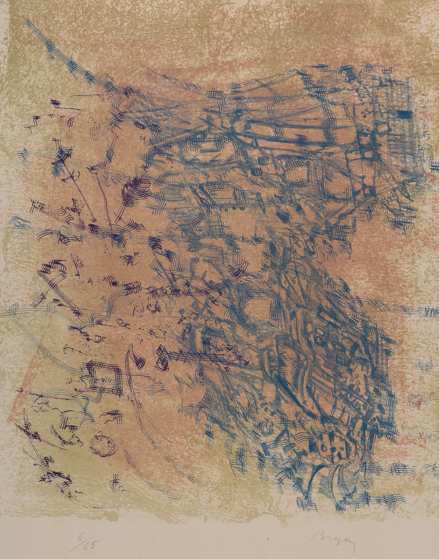 Camille BRYEN : Composition bleue - Lithographie originale signée