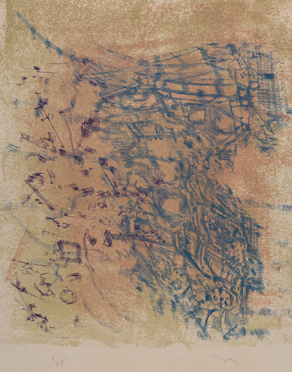 Camille BRYEN : Composition bleue - Lithographie originale signée