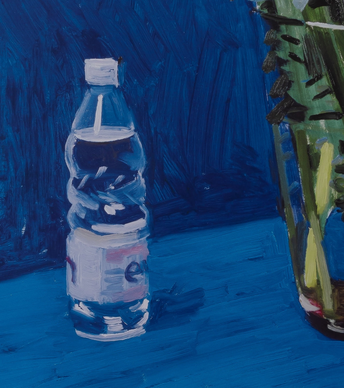 David HOCKNEY : Iris Flowers with Evian bottle - Affiche originale en couleurs