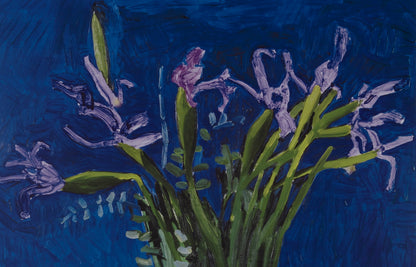 David HOCKNEY : Iris Flowers with Evian bottle - Affiche originale en couleurs