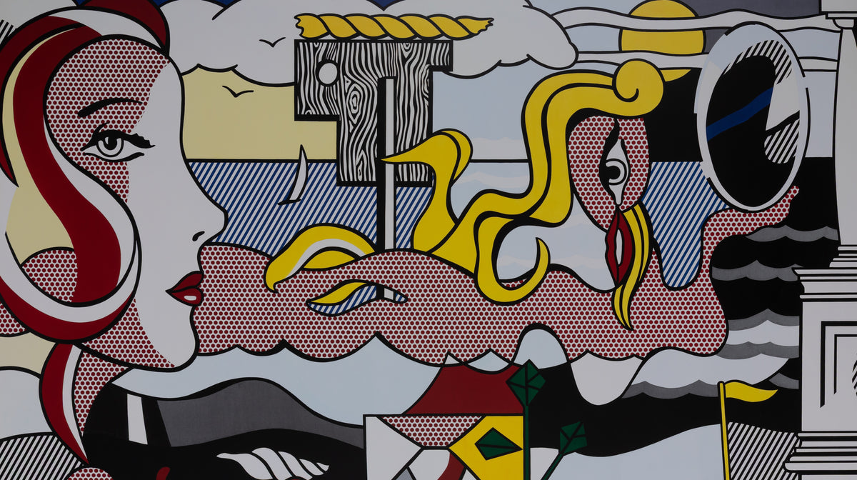 Roy LICHTENSTEIN : Figures in Landscape - Affiche originale en couleurs