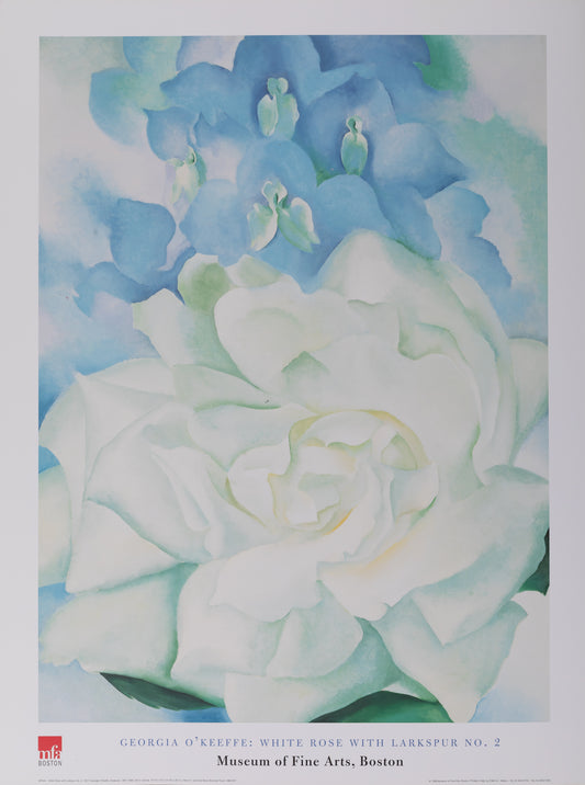 Georgia O'KEEFE : White rose with Larkspur - Affiche originale