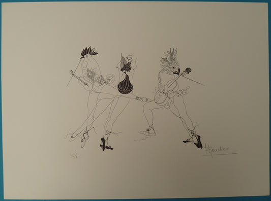 François BOUCHEIX : Les Coqs Musiciens - Lithographie originale signée