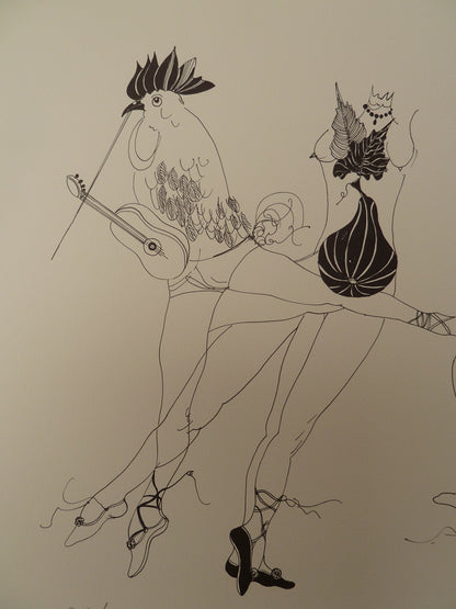 François BOUCHEIX : Les Coqs Musiciens - Lithographie originale signée