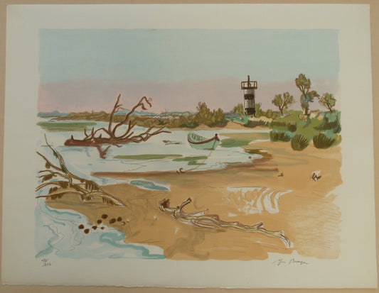 Yves BRAYER : Barque au petit Rhône- Lithographie originale signée