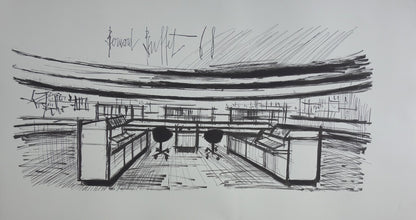 Bernard BUFFET : Le centre de contrôle - Lithographie signée