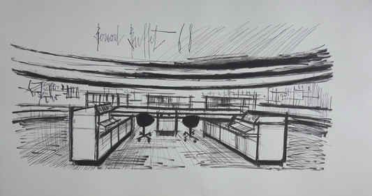 Bernard BUFFET : Le centre de contrôle - Lithographie signée