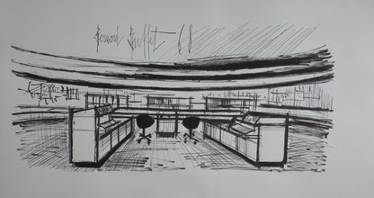 Bernard BUFFET : Le centre de contrôle - Lithographie signée