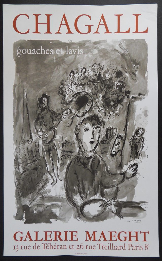 Marc CHAGALL : Le peintre dans l'atelier à Paris - Affiche originale signée