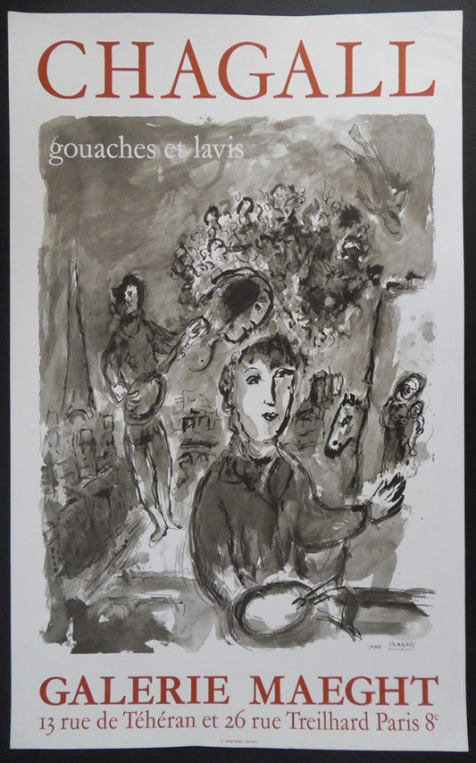 Marc CHAGALL : Le peintre dans l'atelier à Paris - Affiche originale signée