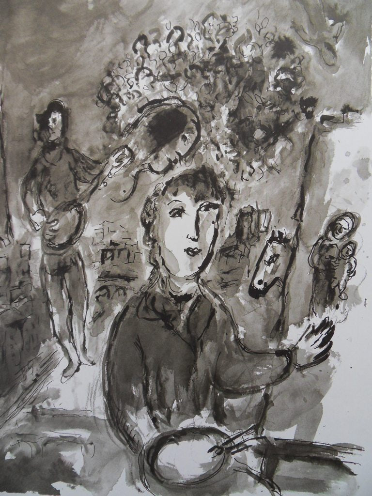 Marc CHAGALL : Le peintre dans l'atelier à Paris - Affiche originale signée