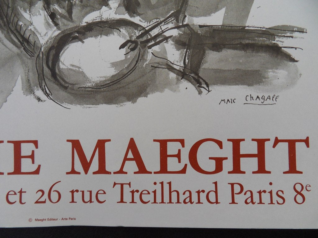 Marc CHAGALL : Le peintre dans l'atelier à Paris - Affiche originale signée