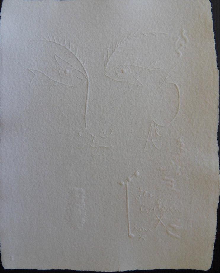Jean COCTEAU : Visage aux yeux de poisson - Gravure signée