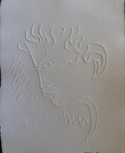 Jean COCTEAU : Le penseur - Gravure signée