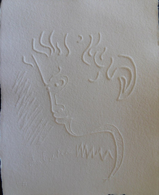 Jean COCTEAU : Le penseur - Gravure signée