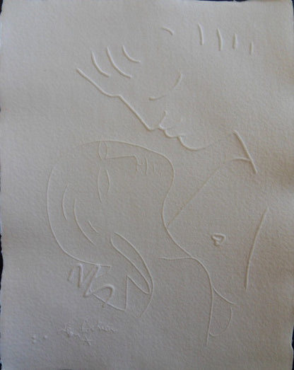 Jean COCTEAU : Couple amoureux - Gravure signée