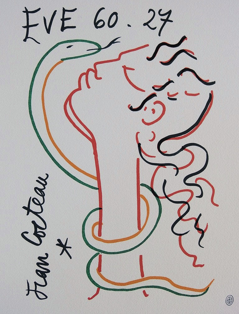 Jean COCTEAU : Eve et le serpent - Lithographie signée