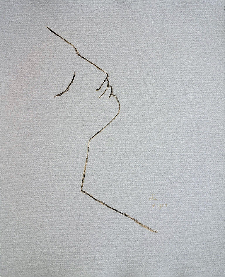 Jean COCTEAU : Profil de rêveur - Lithographie signée