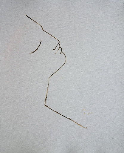 Jean COCTEAU : Profil de rêveur - Lithographie signée