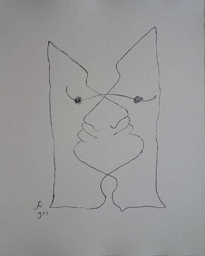 Jean COCTEAU : Visages entremêlés - Lithographie signée