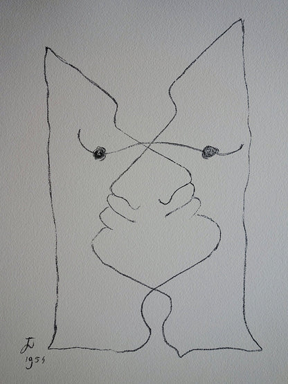 Jean COCTEAU : Visages entremêlés - Lithographie signée