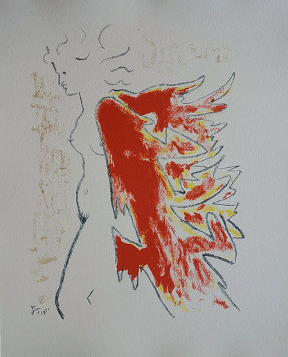 Jean COCTEAU : Femme au manteau de feu - Lithographie signée