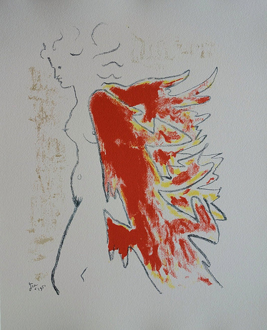 Jean COCTEAU : Femme au manteau de feu - Lithographie signée