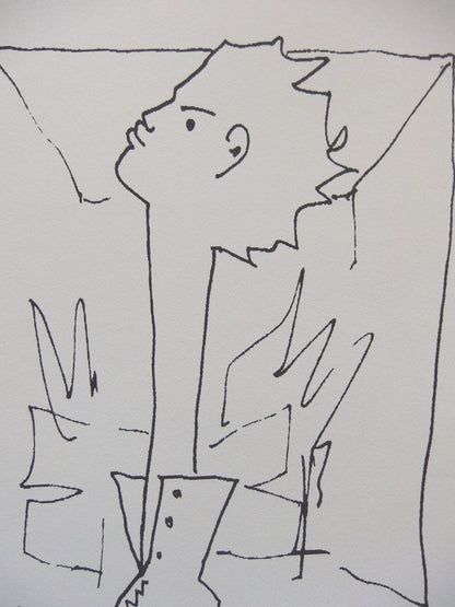 Jean COCTEAU : Voeux, Homme chaussure - Lithographie signée