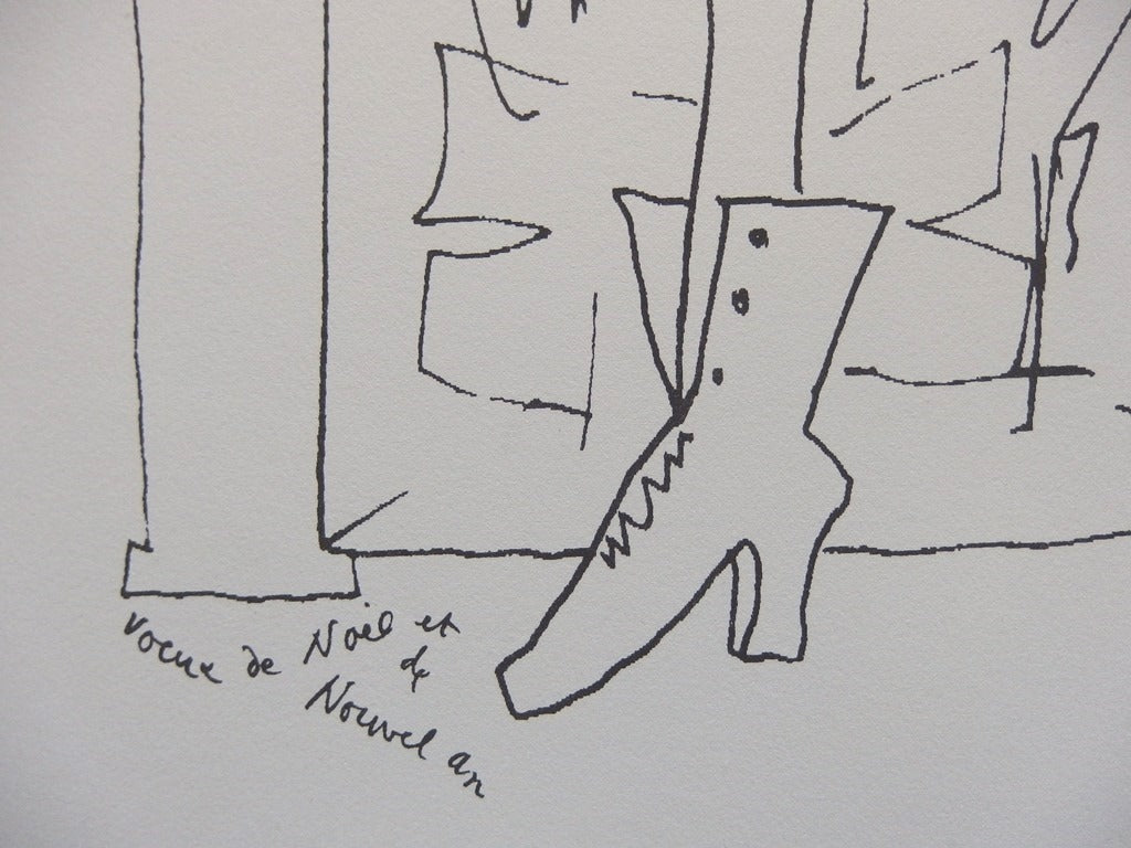 Jean COCTEAU : Voeux, Homme chaussure - Lithographie signée