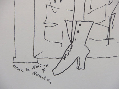Jean COCTEAU : Voeux, Homme chaussure - Lithographie signée
