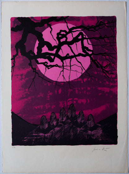 Cesare PEVERELLI : Champ de vitres roses  - Lithographie originale signée