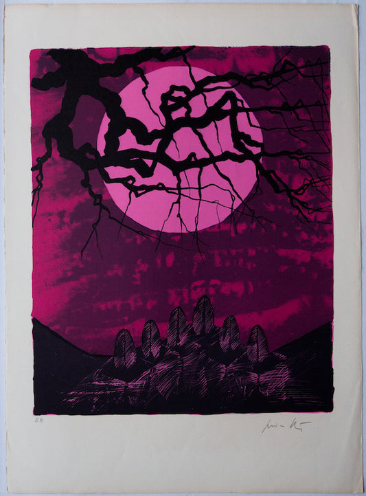 Cesare PEVERELLI : Champ de vitres roses  - Lithographie originale signée