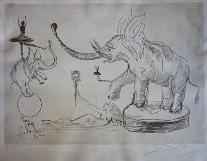 Salvador DALI : Eléphants - Gravure originale signée