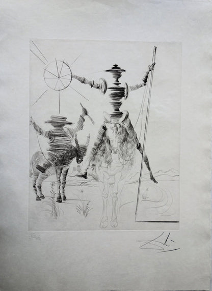 Salvador DALI : Don Quichotte et Sancho Panza - Gravure originale signée
