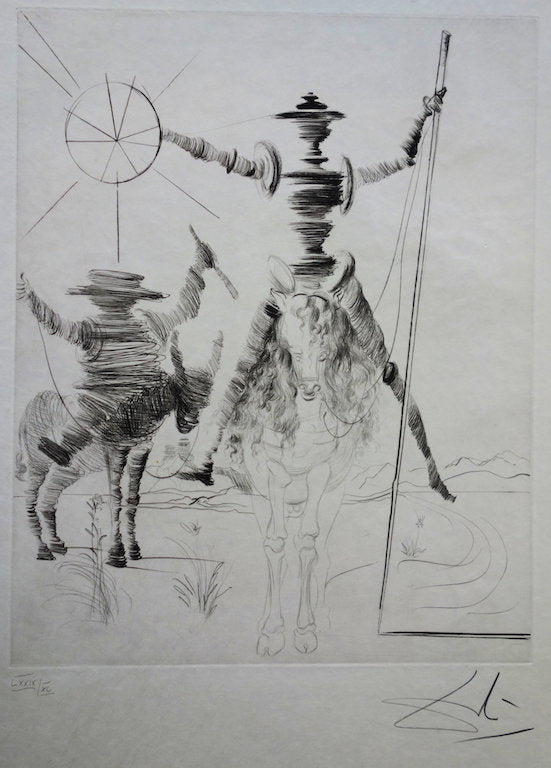 Salvador DALI : Don Quichotte et Sancho Panza - Gravure originale signée