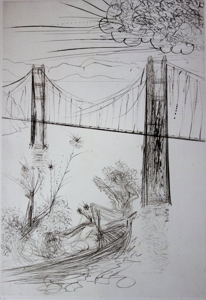 Salvador DALI : Golden Gate Bridge - Gravure originale signée