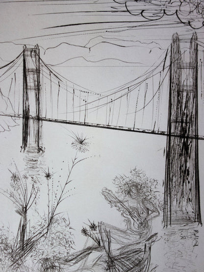 Salvador DALI : Golden Gate Bridge - Gravure originale signée
