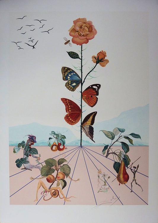 Salvador DALI : Flordali II, La rose papillon - Lithographie originale signée