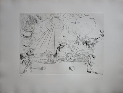 Salvador DALI : Plage à Cadaques - Pointe sèche originale signée