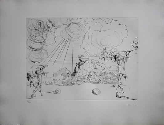 Salvador DALI : Plage à Cadaques - Pointe sèche originale signée
