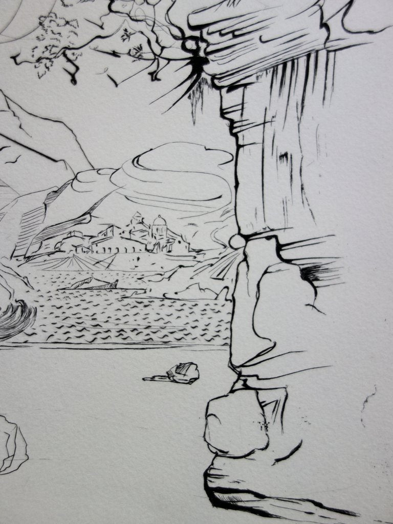 Salvador DALI : Plage à Cadaques - Pointe sèche originale signée