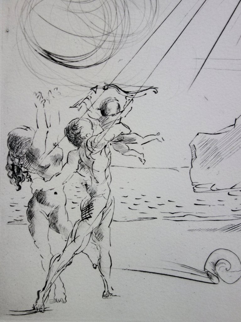 Salvador DALI : Plage à Cadaques - Pointe sèche originale signée