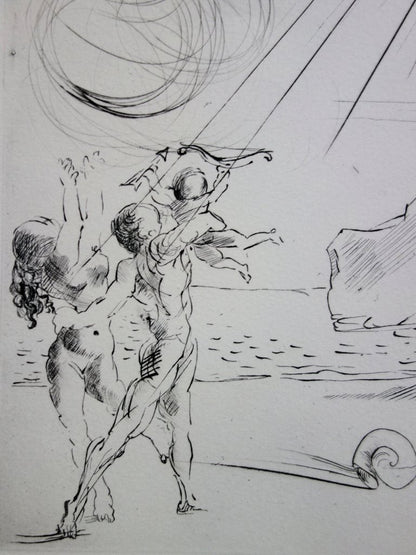 Salvador DALI : Plage à Cadaques - Pointe sèche originale signée