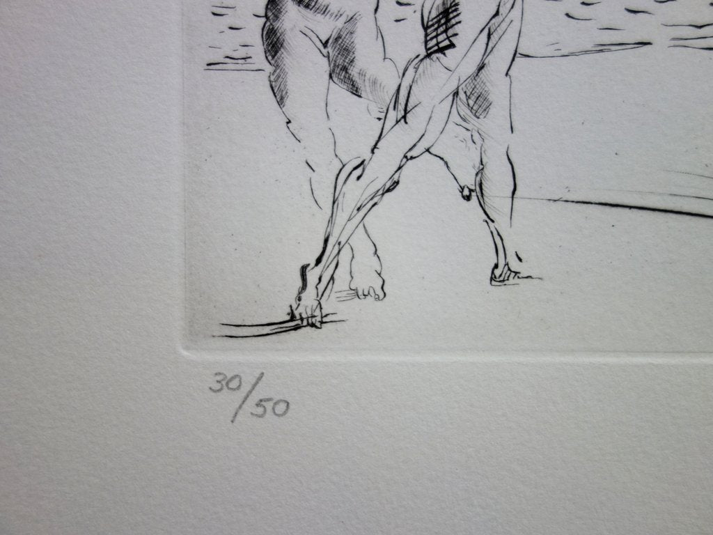 Salvador DALI : Plage à Cadaques - Pointe sèche originale signée