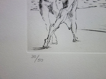 Salvador DALI : Plage à Cadaques - Pointe sèche originale signée