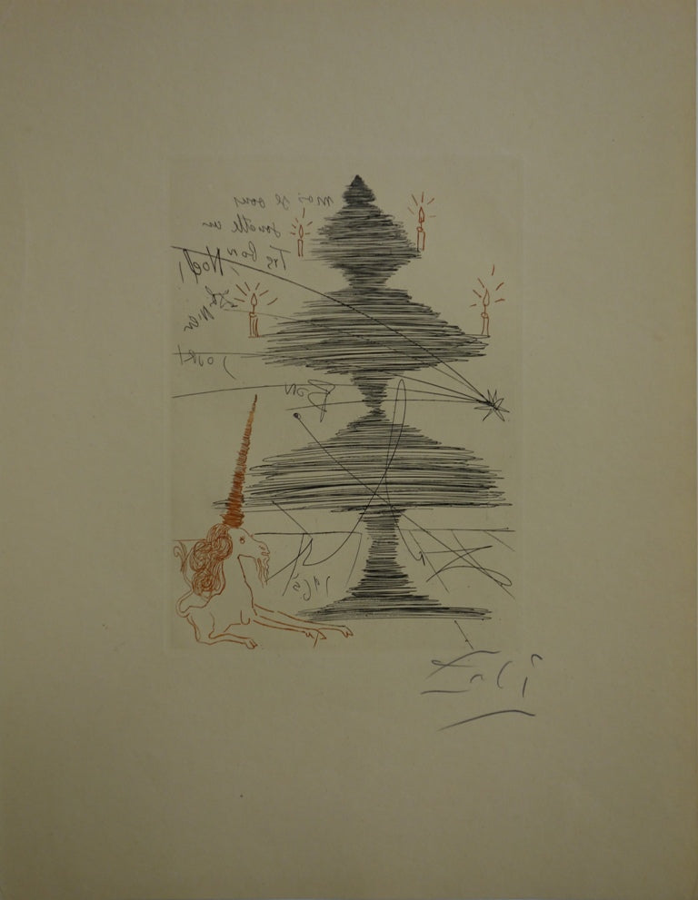 Salvador DALI : Arbre de Noël à la Licorne - Gravure originale signée