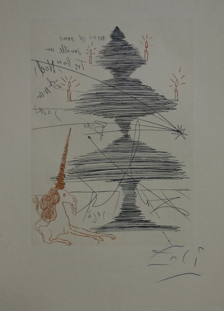 Salvador DALI : Arbre de Noël à la Licorne - Gravure originale signée